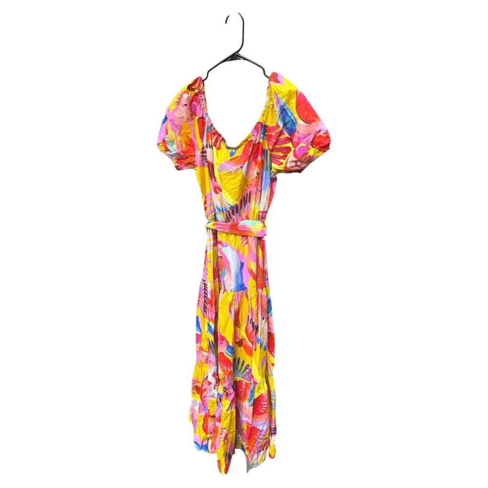 NWT FARM RIO Anthropologie Neon Macaws Puff Sleeve Maxi Dress - Picture 2 of 16
